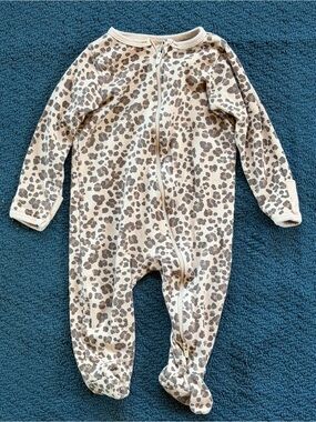 wonder nation Beige Leopard Zip Footed One-Piece